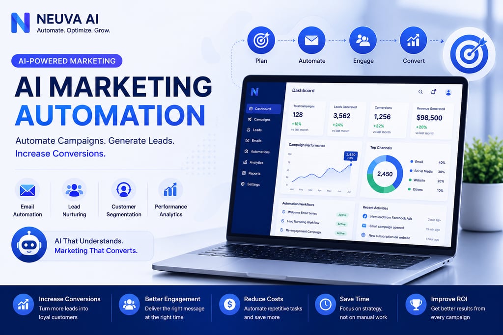 AI Marketing Automation dashboard showing campaign automation lead generation customer engagement an