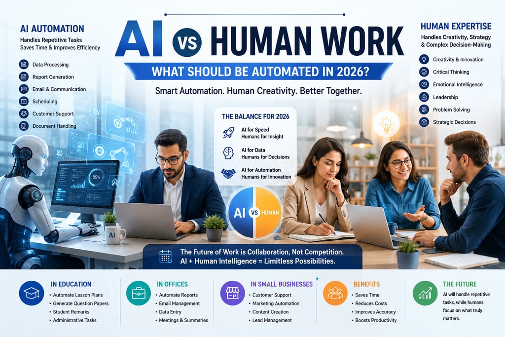  AI automation vs human expertise in the workplace for 2026 business efficiency.