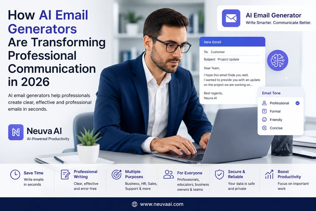 Professional business executive and educator using AI email generator on laptop, smart email automat
