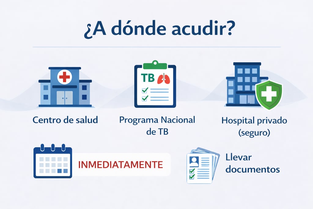 Infografía mostrando dónde acudir para evaluación médica después de exposición a tuberculosis