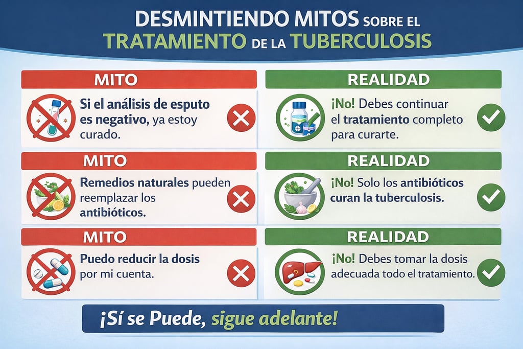 Infografía desmintiendo mitos comunes sobre el tratamiento de tuberculosis