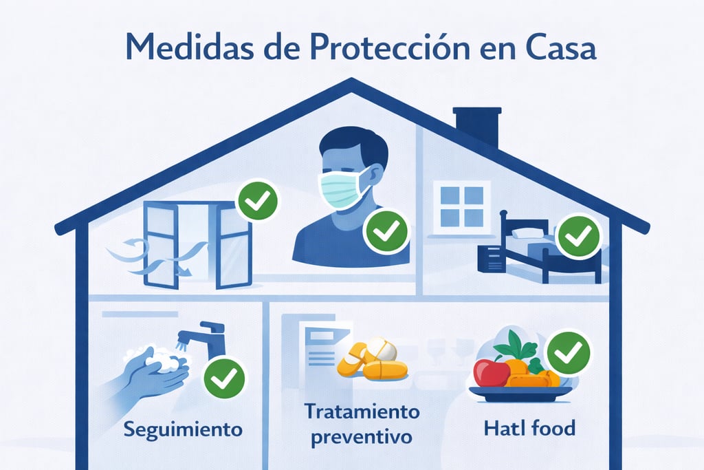Infografía de medidas de protección personal en el hogar para contactos de tuberculosis 