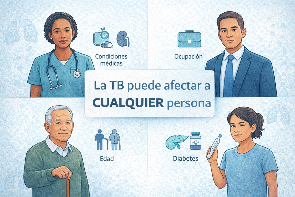 Infografía mostrando que la tuberculosis puede afectar a personas de cualquier estatus social
