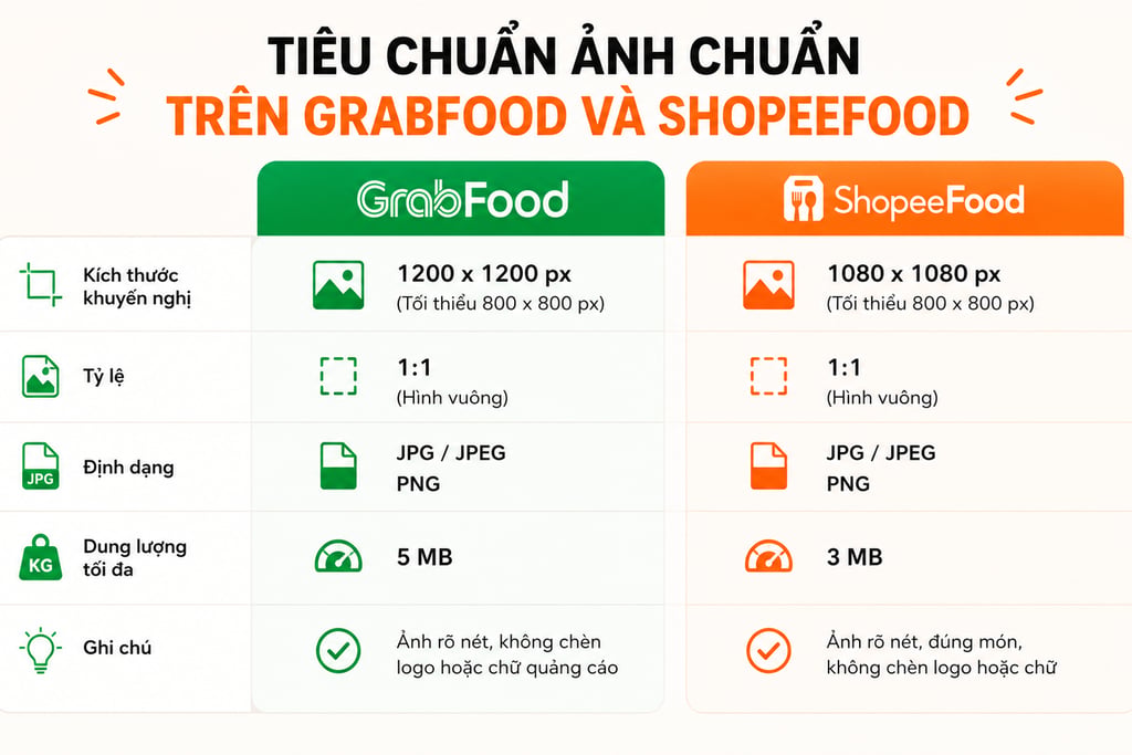 tiêu chuẩn kích thước ảnh grabfood shopeefood
