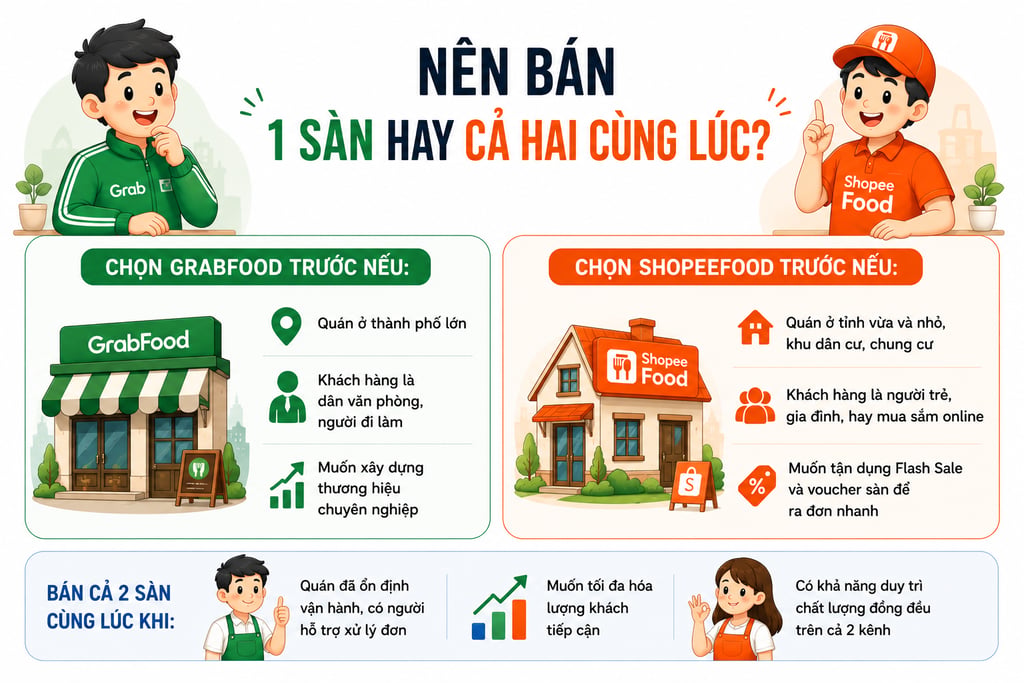 nên bán grabfood hay shopeefood cho quán ăn nhỏ