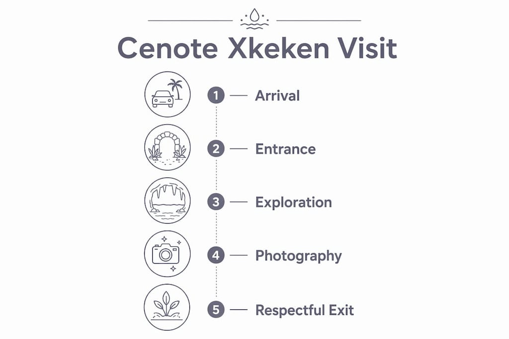 Step-by-step travel guide for a Cenote Xkeken visit, including arrival, cave exploration, and photography tips.