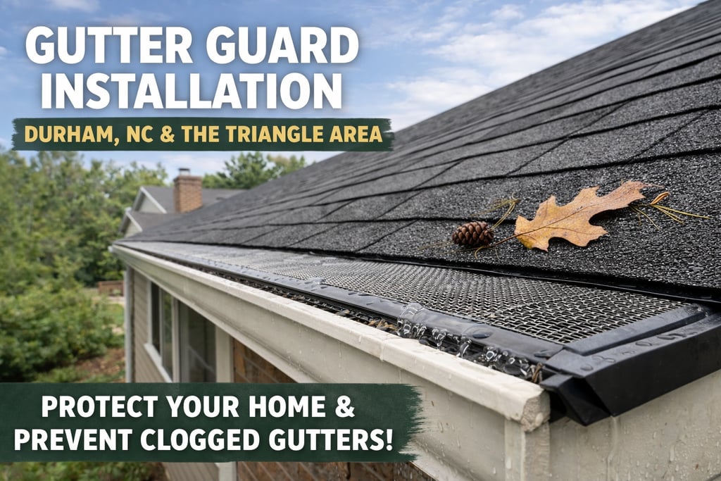 Gutter guard system installed in Durham North Carolina preventing clogged gutters and improving water drainage in Triangle nc
