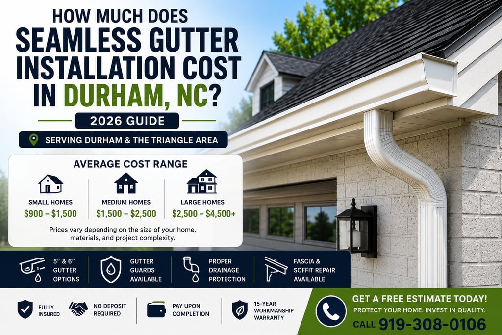 Seamless gutter installation cost in Durham NC showing average 