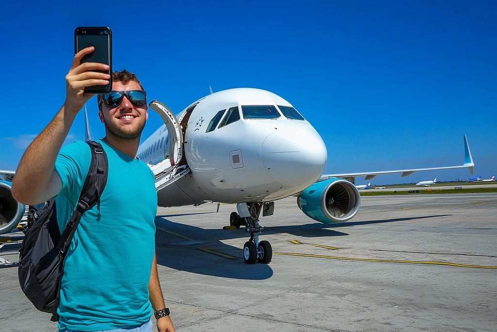 Traveler at the airport preparing for a comfortable long flight