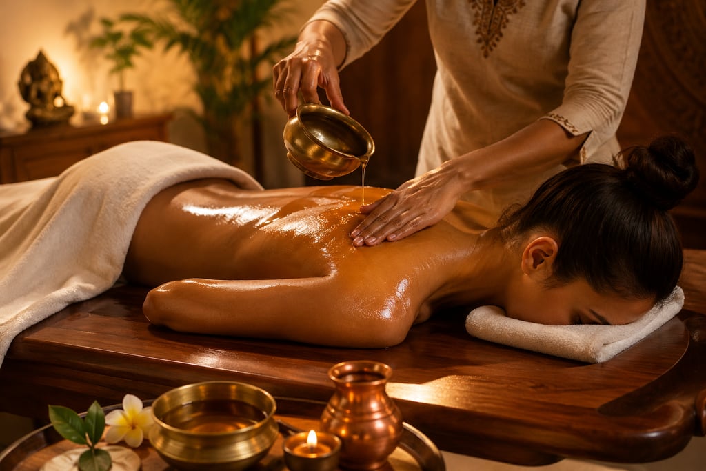 Massage Abhyanga à Castres avec huile chaude, réalisé selon la tradition ayurvédique