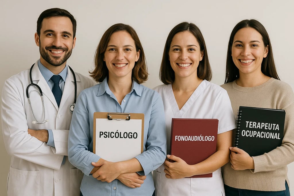 médico, psicológo, fonaudiólogo, terapeuta ocupacional, psicopedagogia