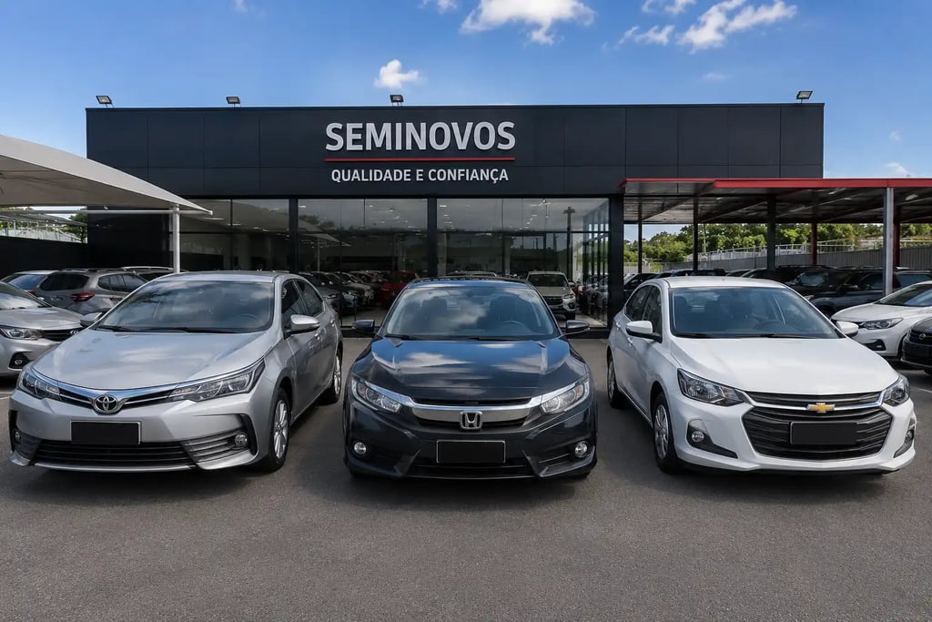 Toyota Corolla, Honda Civic e Chevrolet Onix em revenda de carros seminovos