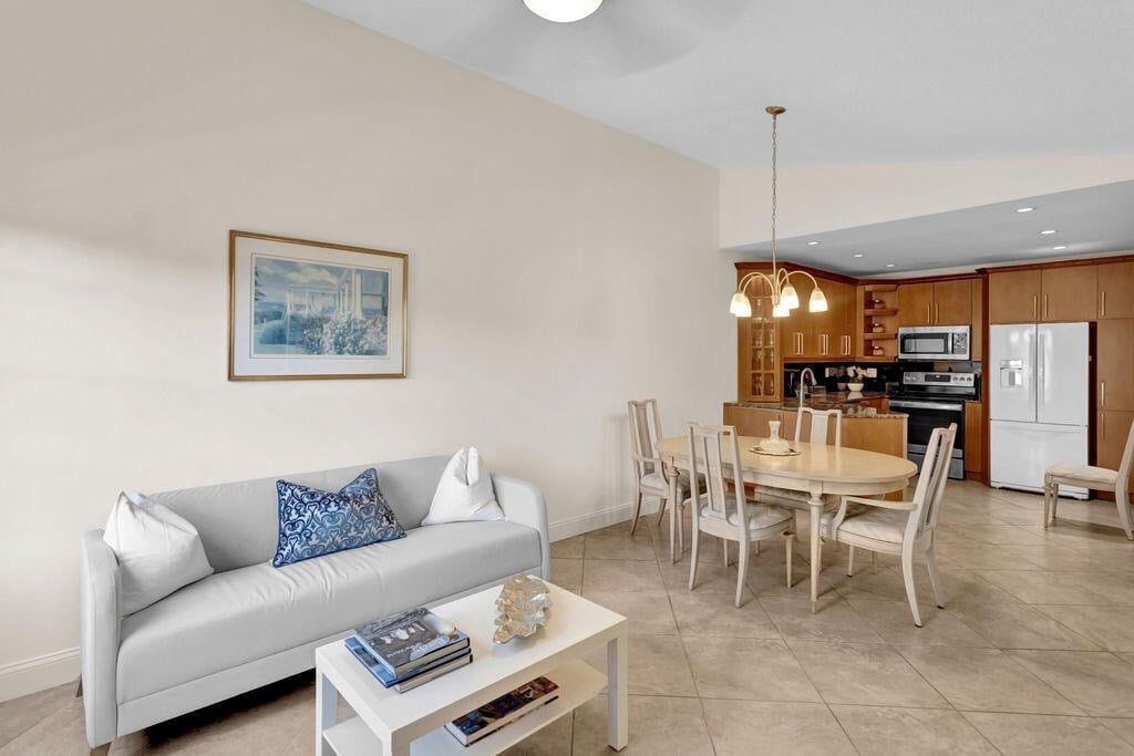 a living room with a couch and a table