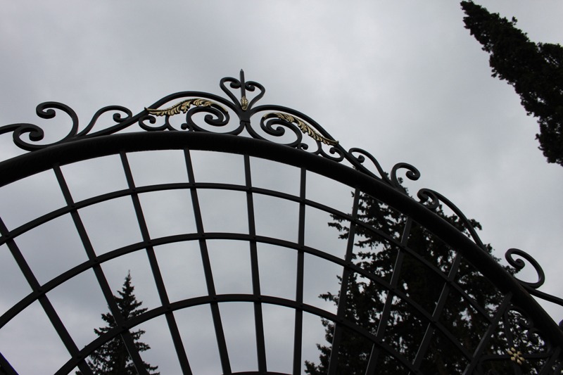 Porte de garage en acier métal fer forgé noir et or doré