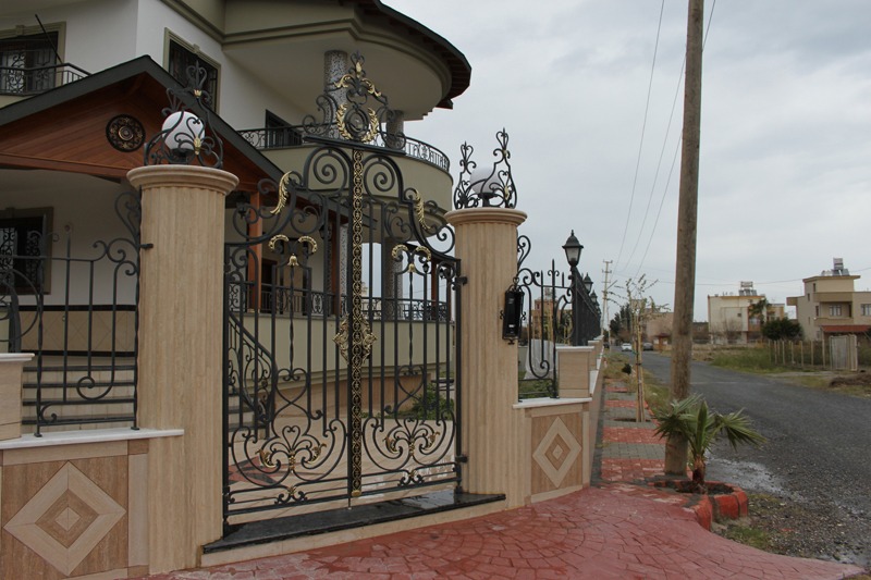 Porte d'entrér en fer forgé noir et or