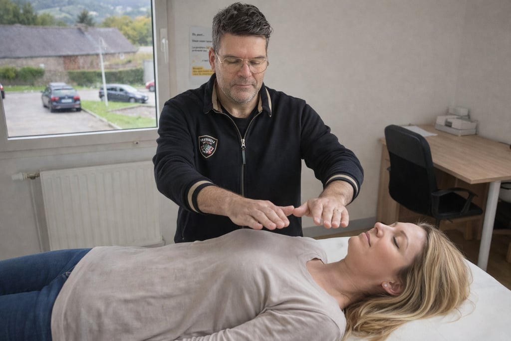 Thomas Beaucher en pleine séance de soins énergétiques