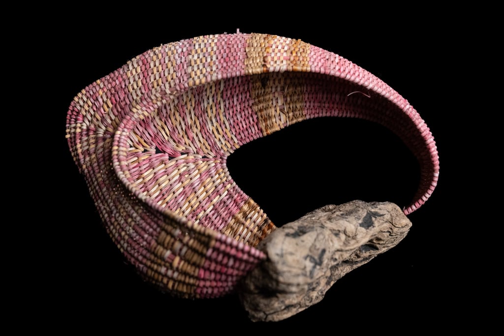 A Swim in a Pond in the Rain, 2025, cane, reed, sweetgrass,driftwood