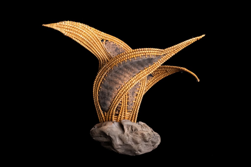 The Witches are Coming, 2025, cane, reed, driftwood, framboyan pods