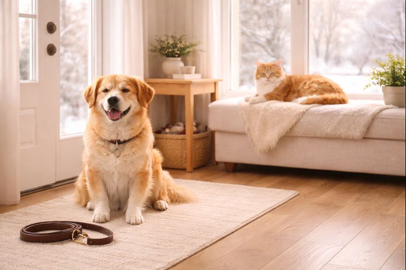 Dog and cat enjoying a calm winter morning routine at home in Burlington.