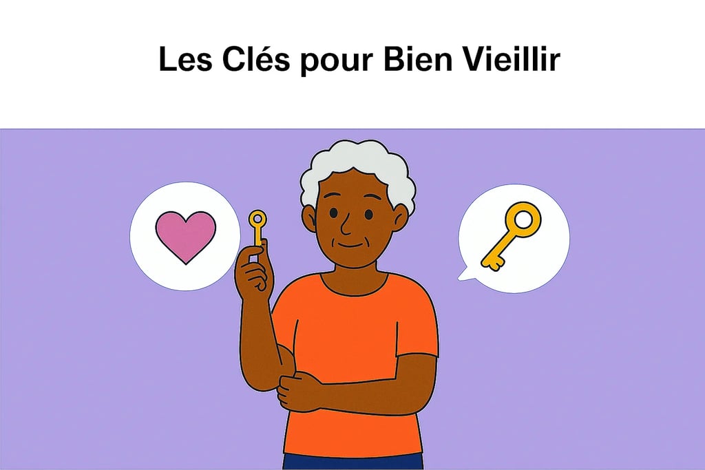 comment bien vieillir, Personne âgée souriante tenant une clé, symbole de bien vieillir et de vitalité, bien etre, recherches