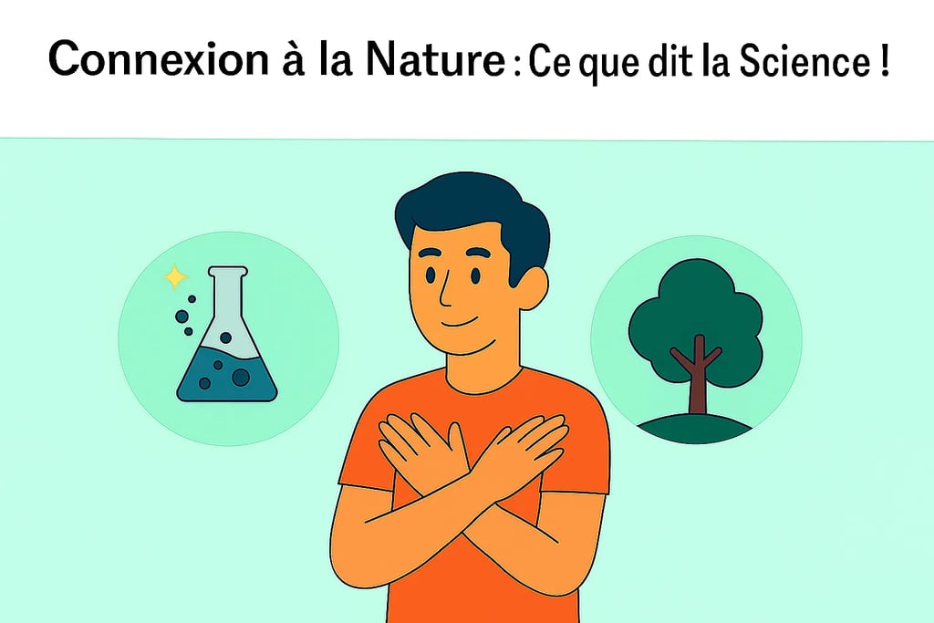 Illustration d’un homme en harmonie entre la nature et la science, représentant la reconnexion naturelle, 8 façons de se reco