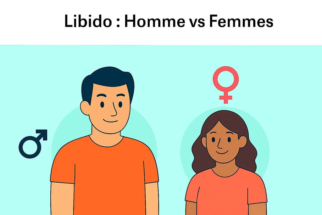 Illustration d’un homme et d’une femme représentant la différence de libido entre les sexes, libido hommes vs femmes, sante s