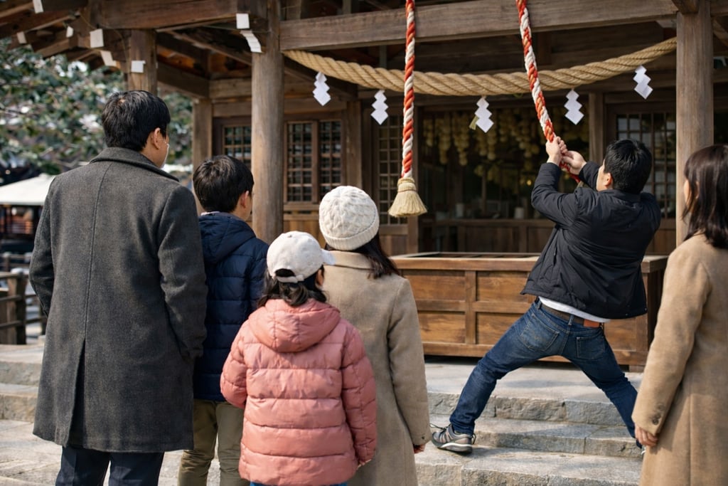 初詣で拝殿前に並び、鈴緒を鳴らして参拝するイメージ画像｜堺市のニュースならサカイタイムズ