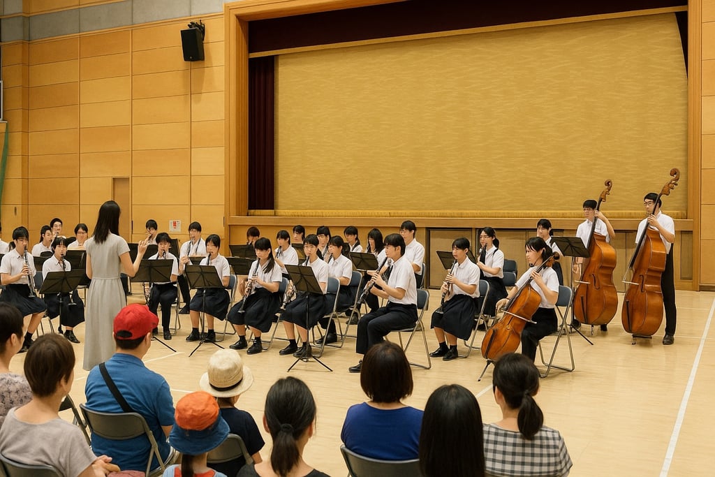 中高生が指揮者のもとで吹奏楽を演奏し、観客が見守る堺区こども音楽フェスの発表の様子のイメージ画像|堺市のニュースならサカイタイムズ