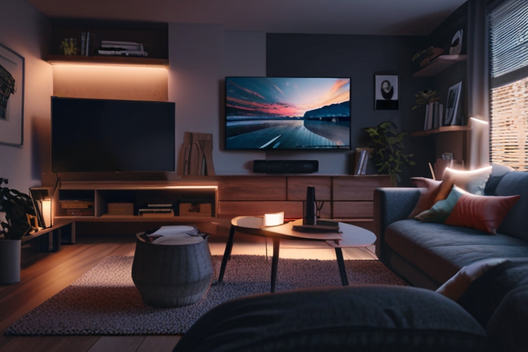 a living room with a couch and a tv