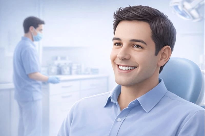 Patient smiling comfortably after dental implant treatment