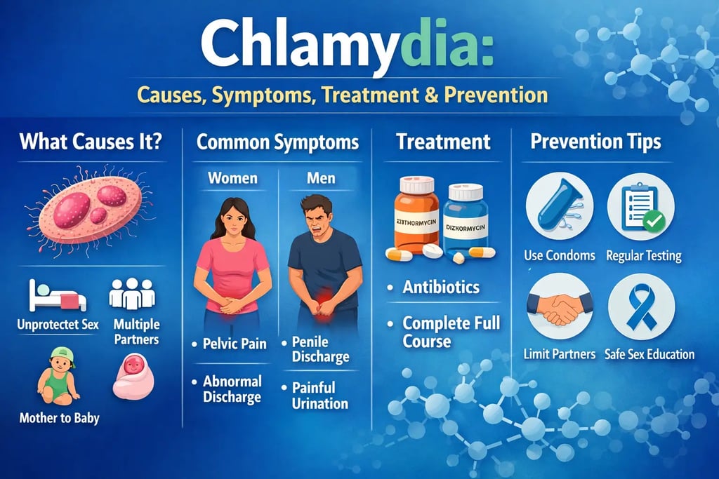 Chlamydia causes symptoms treatment prevention infographic