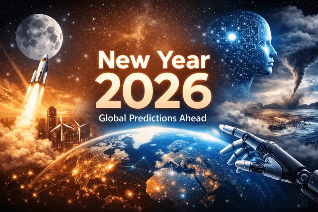 New Year 2026 global predictions showing future technology
