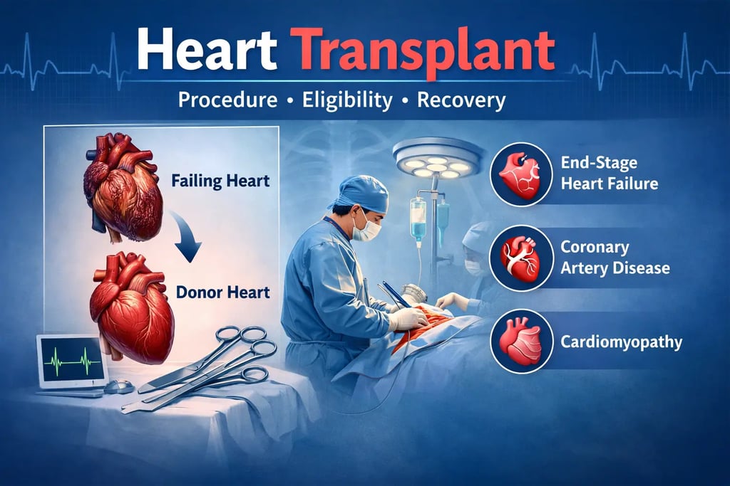 Illustration showing heart transplant procedure