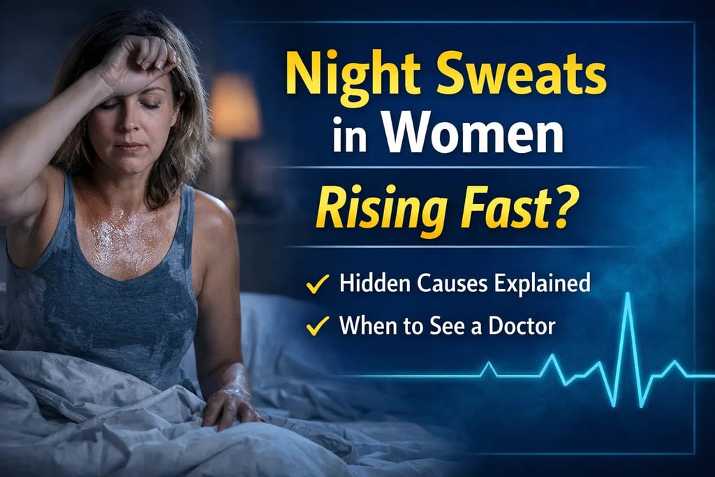 Woman experiencing night sweats during sleep