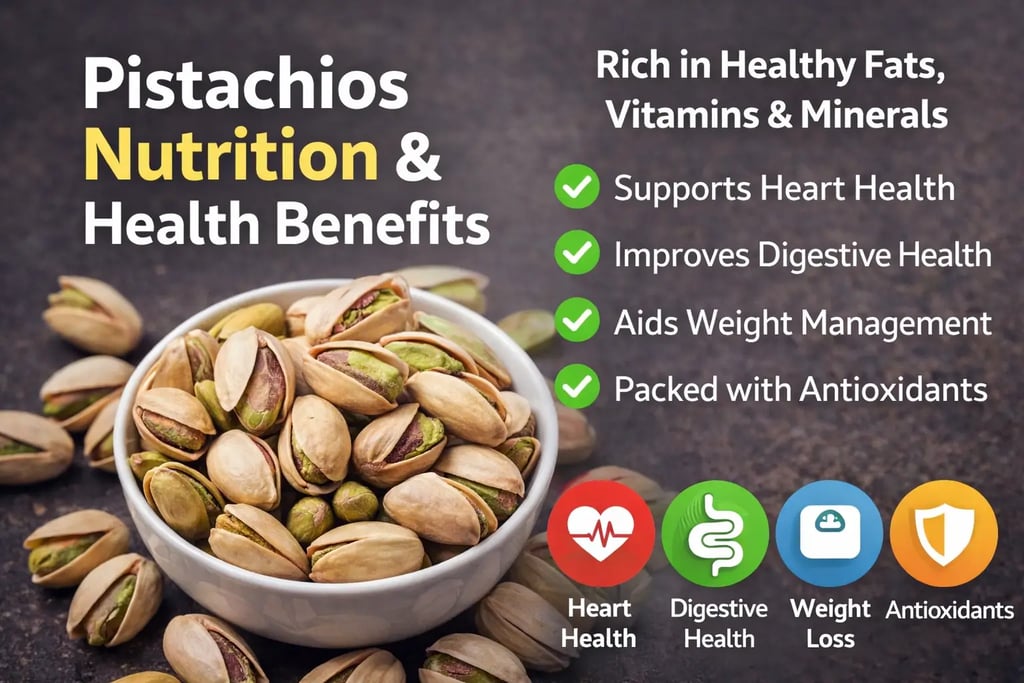 Pistachios showing health benefits and tasty dishes made with pistachios