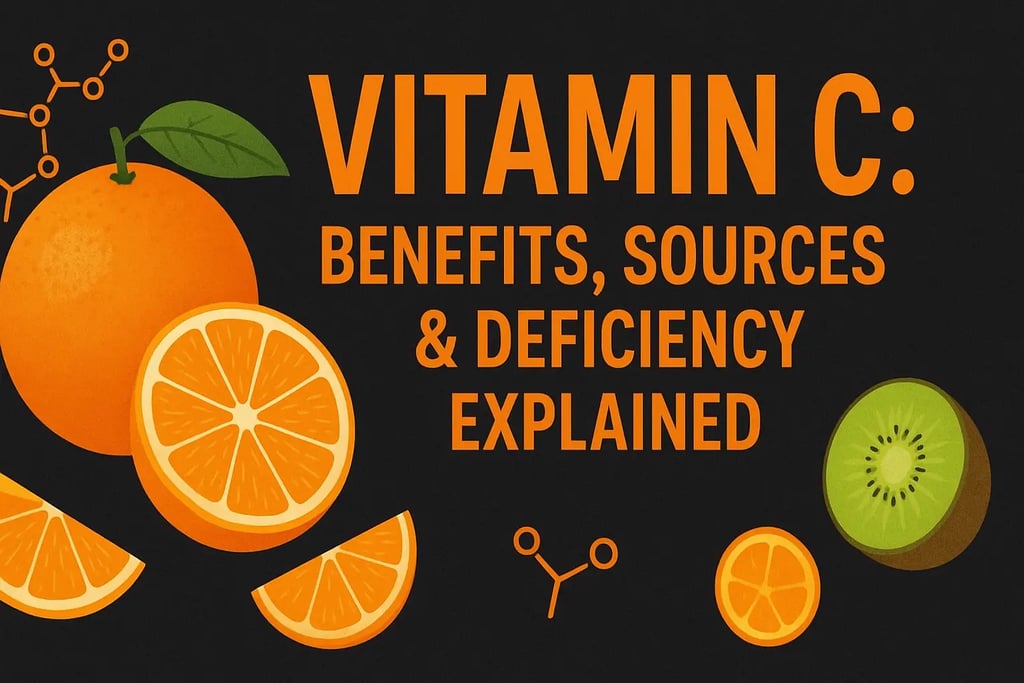 Vitamin C: Benefits, Sources, and Deficiency Explained – citrus fruits, kiwi, and ascorbic acid.
