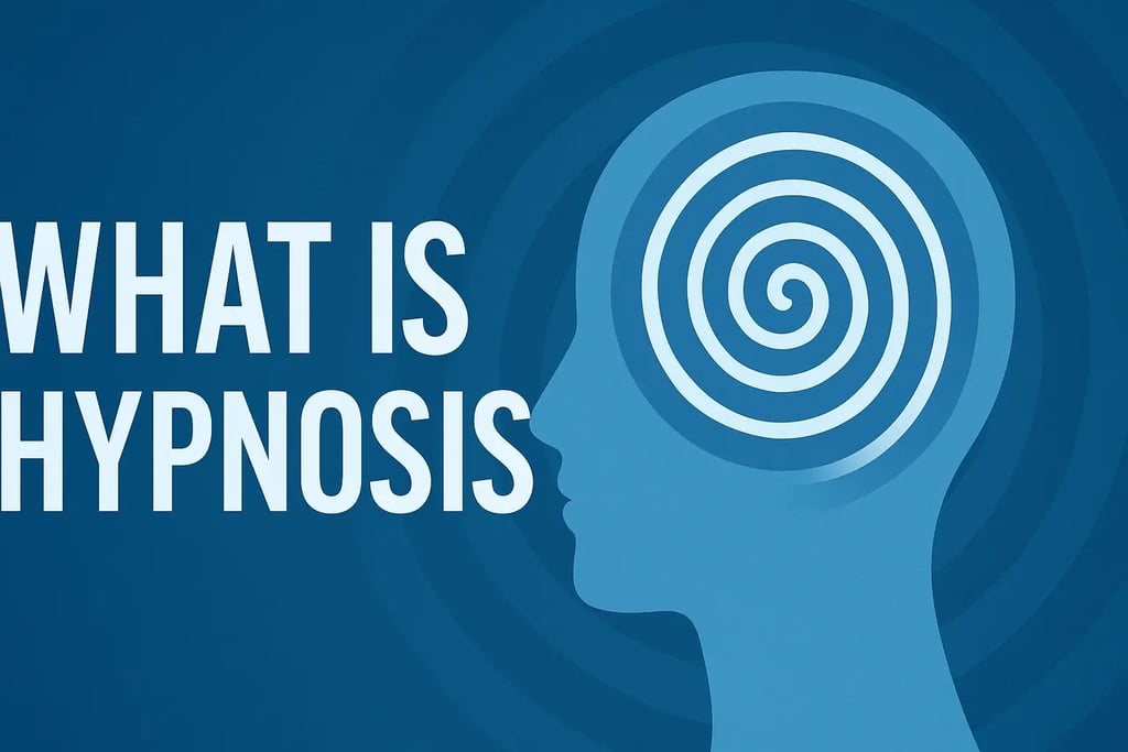 Illustration showing a human head with a spiral pattern representing hypnosis and focused mind