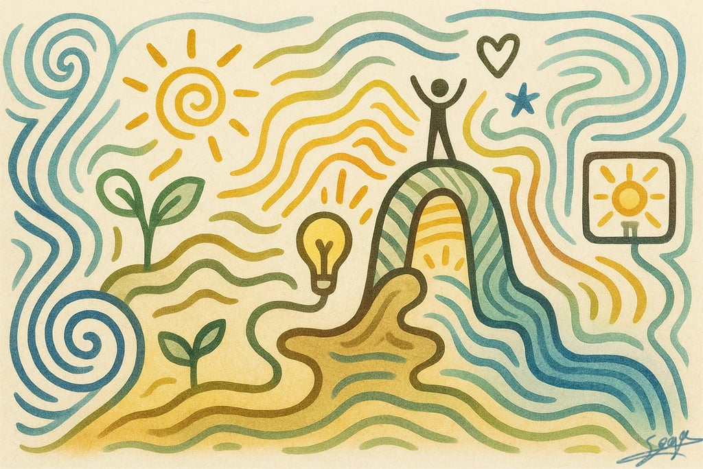 a drawing of a person standing on a hill