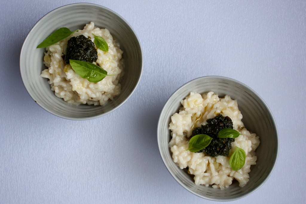 white risotto with basil pesto
