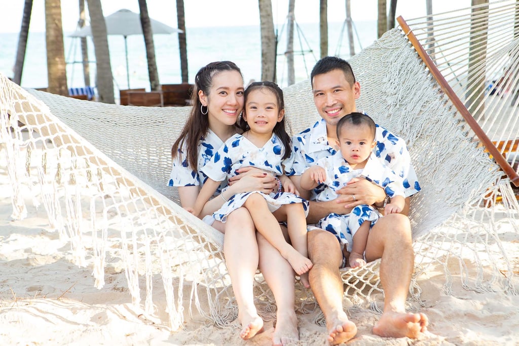 Family photoshoot on beach hammock in Phu Quoc
