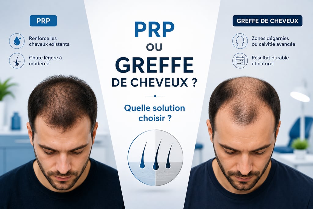 Comparaison entre greffe de cheveux et traitement PRP