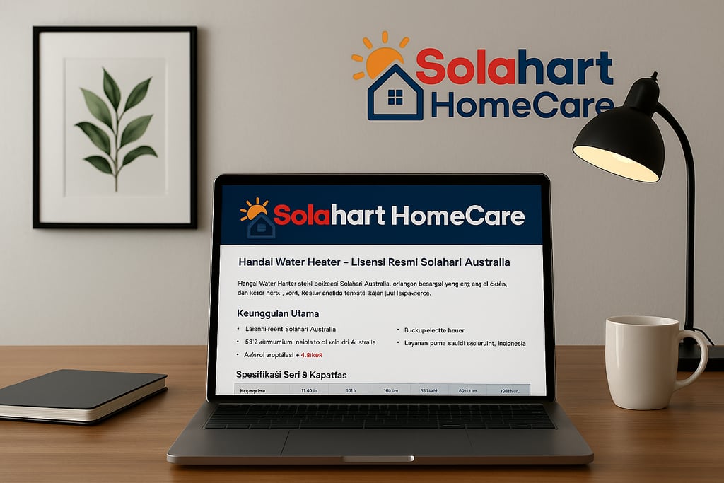 Logo solahart Home Care pada sebuah ruangan kerja yusuf