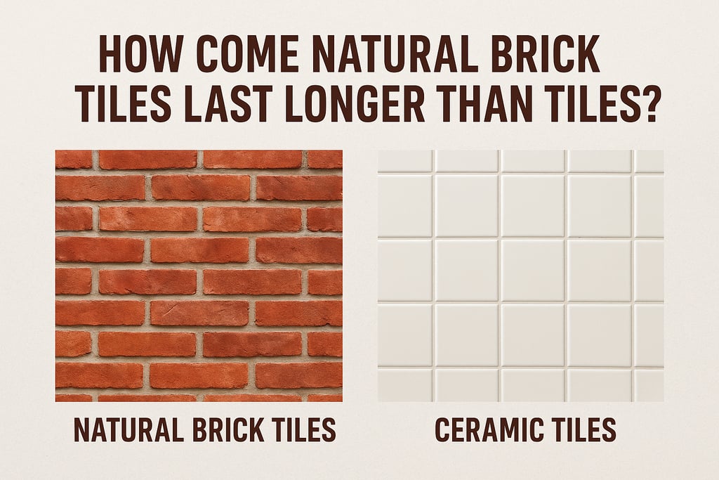 Comparison between natural brick tiles and ceramic tiles highlighting durability—natural brick tiles