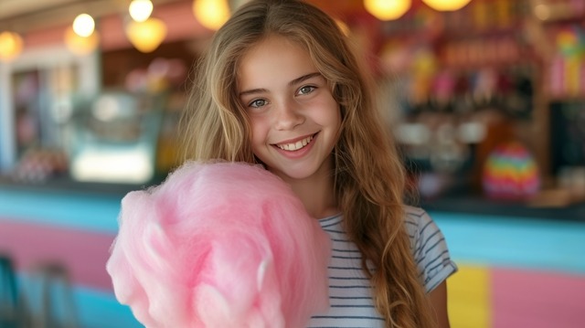 menina com algodão doce