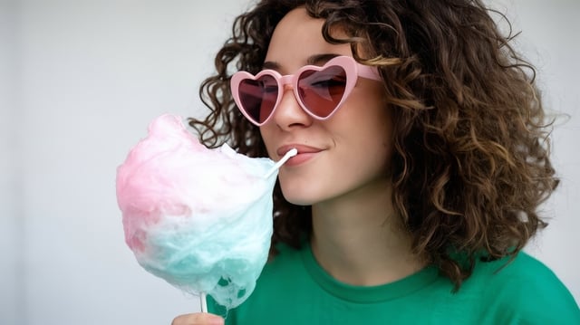 mulher com algodão doce