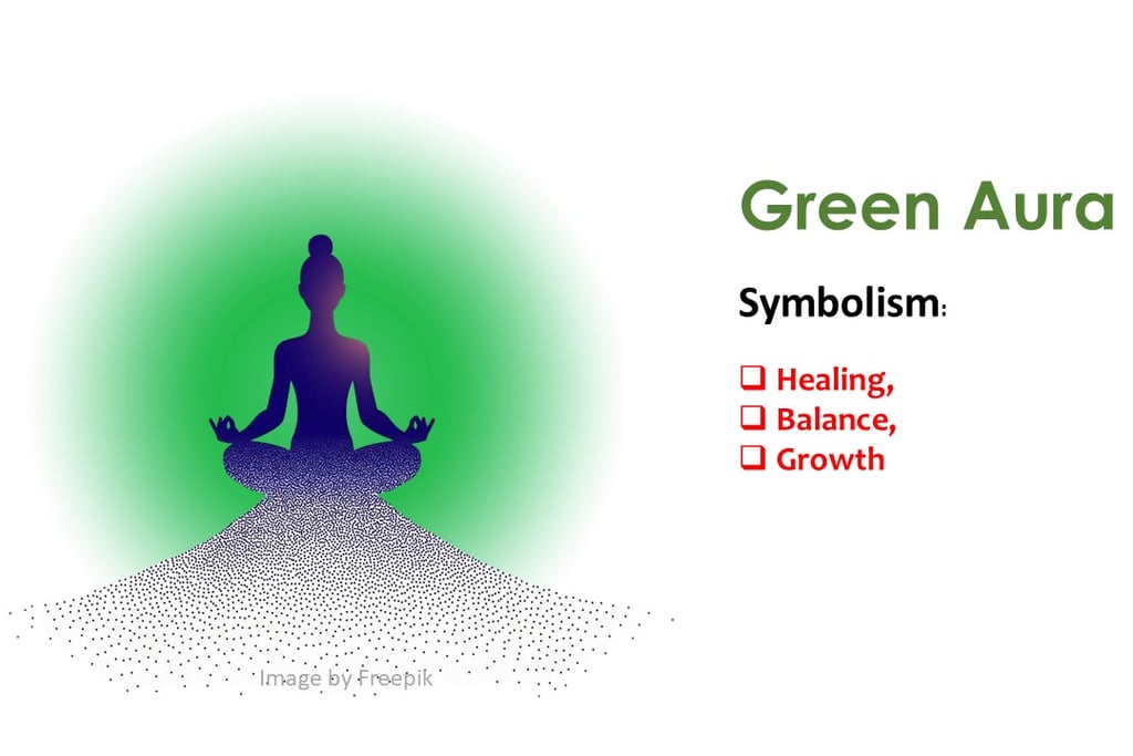 a person sitting in a meditation position with a green aura