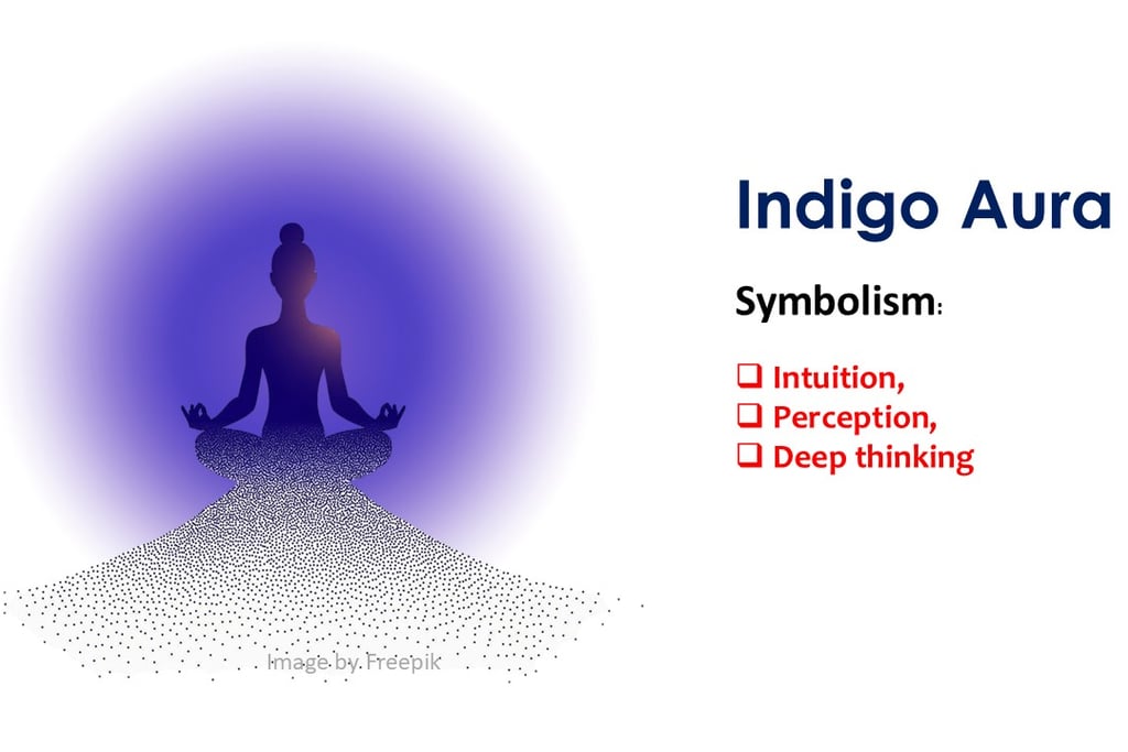 a person sitting in a meditation position with a indigo aura