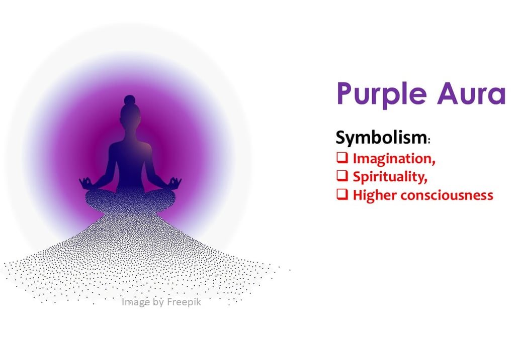 a person sitting in a meditation position with a purple aura