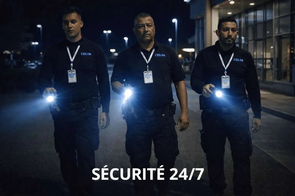 Équipe de sécurité Celya Inter Pro en patrouille de surveillance nocturne 24/7