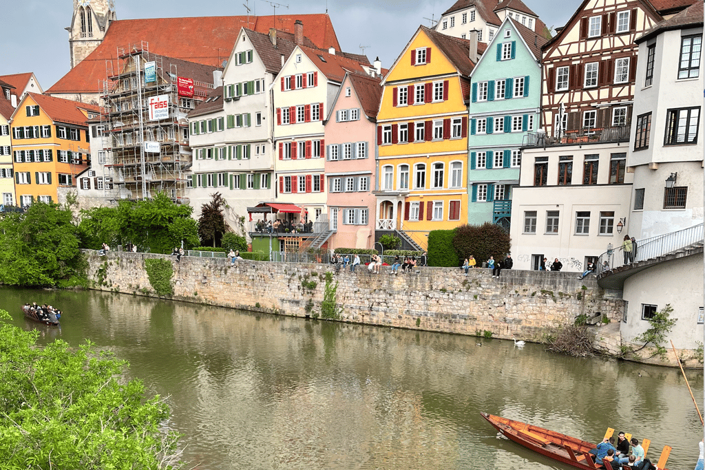 Neckar River with colourful buildings in Tübingen, Germany
